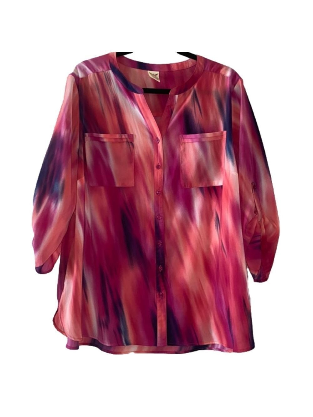 Faded Glory 3/4 Sleeve Button Down Sheer Blouse